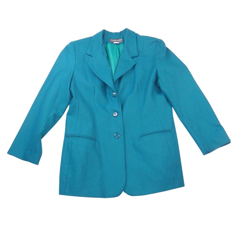 VTG Lauren Alexandra Collection Teal Wool Blazer Jacket Womens Size 14 USA Made
